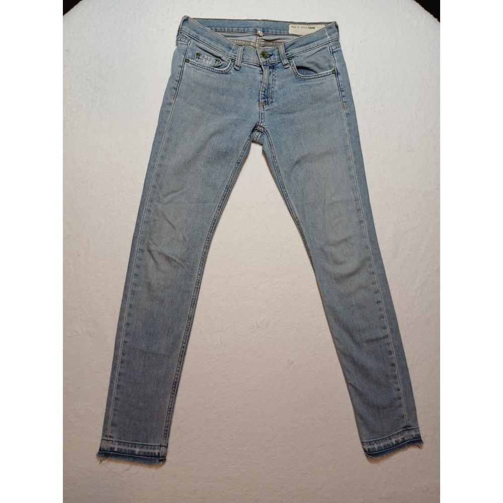 Rag & Bone Dre Slim Boyfriend Jeans Sz 24 Light Wash Embroidered Raw Frayed Hem